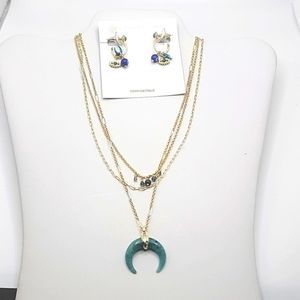 NWT KENDRA SCOTT GEMMA TEAL LABRADORITE 3 STRAND NECKLACE & HUGGIE EARRINGS SET